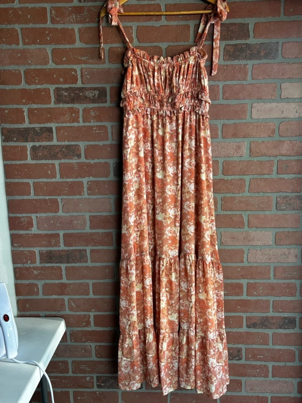 Astr Floral Smocked Tie-Shoulder Maxi Dress in Dusty Coral - Picture 3 of 5